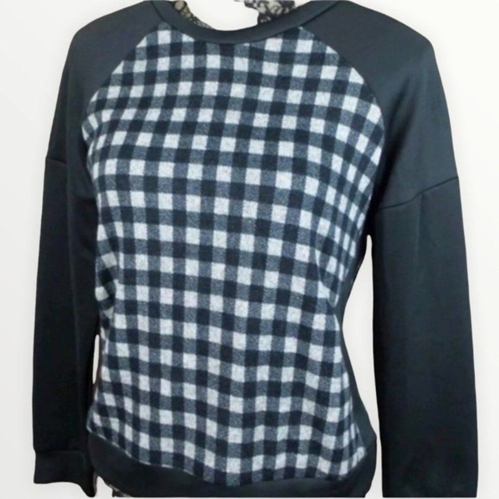 Black White Checkered Pullover Woven Body Sporty Y